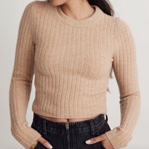 Madewell Readfield Pullover Sweater Heather Camel Wool Blend Slim Fit Crew Neck